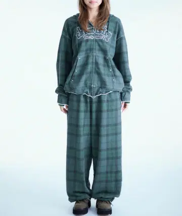 sedacle 모듬 패턴 지퍼 후드티 체크