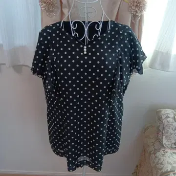 TO BE CHIC 44 물방울 패턴 V넥 반팔 튜닉