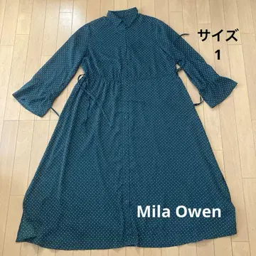Mila Owen 도트 셔츠 롱 원피스 1 그린
