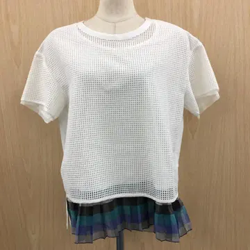 후치쿠치 밑단 플리츠 메쉬 T셔츠 F0908A12