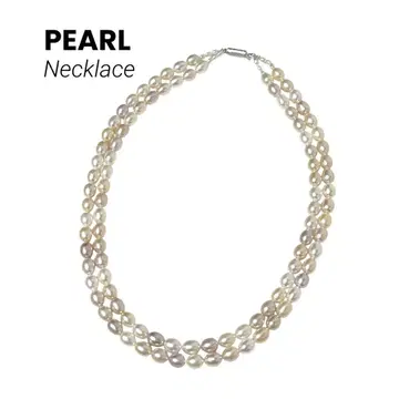 고급 담수 펄 2연 목걸이 멀티 컬러 SILVER 진주 6.5mm
