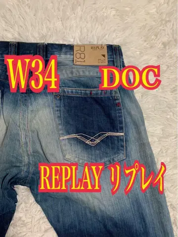 REPLAY 리플레이 DOC 데님 청바지 데미지 가공 인디고 W34
