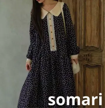 새상품급 somari 소말리아 레이스 카라 도트 프린트 원피스