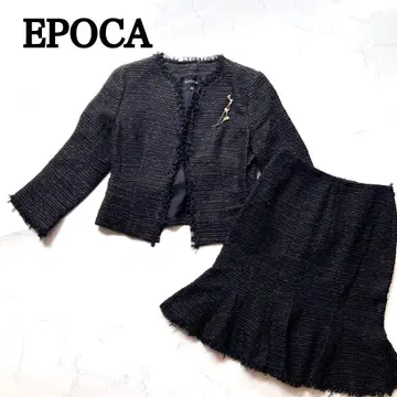 [고품질] 에포카 트위드 노카라 정장 스커트 셋업 블랙 40