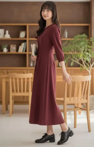 mysty woman 스웨이드 버튼 롱 원피스
