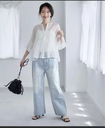펄 데님 프론트 펄 데님 와이드 데님 여성용 M