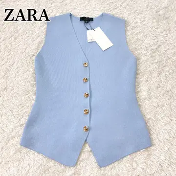 새상품 자라 ZARA 현행 모델 무지 니트 탑 베스트 L 사이즈 블루