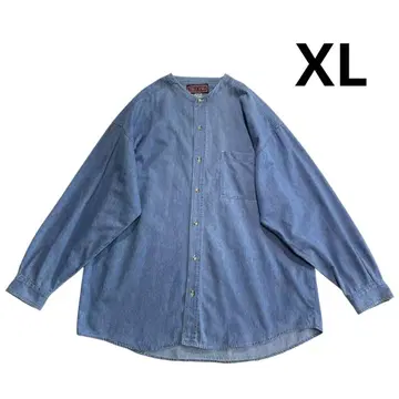 80s 90s 밴드 카라 데님 셔츠 XL 노카라 스탠드 카라