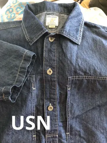 HOUSTON US NAVY 풀오버 셔츠 데님 린넨 혼방