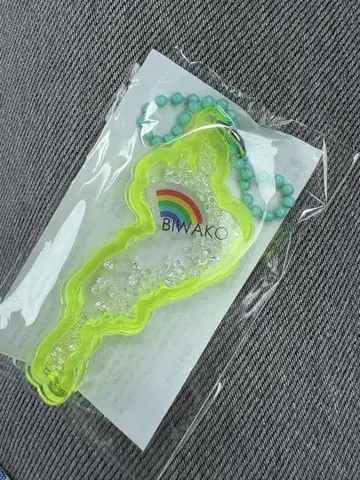비와코 아크릴 키링 비와코 하코다테야마 한정판 옐로우 컬러 무지개 모티브