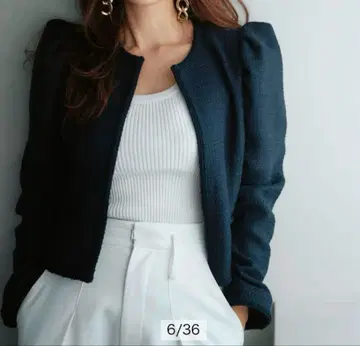 CADUNE 카미사키 메구 콜라보 노카라 숏 자켓 블랙믹스