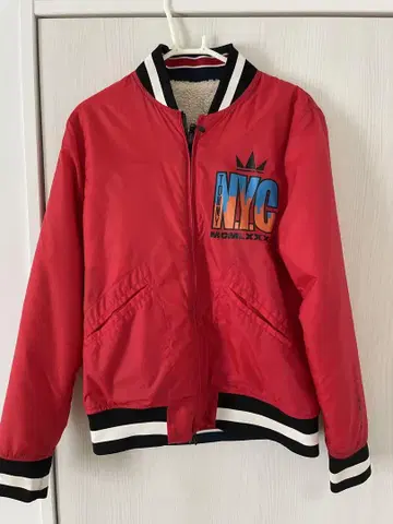 TOMMY 프린트 레드 나일론 자켓 M 리버서블 구제 의류