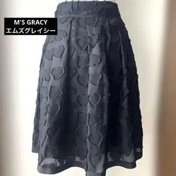 새상품급 M's GRACY 하트 무늬 플레어 스커트 블랙