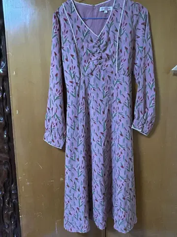 꽃무늬 롱 원피스 V넥 긴팔