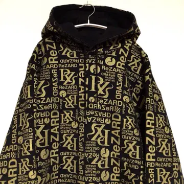 ReZARD 리자드 로고 올 패턴 후드티 블랙골드 S 히카루 카도 료