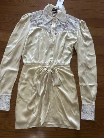 MAGDA BUTRYM 실크 레이스 절개 롱 셔츠