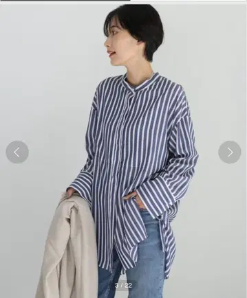 저널 스탠다드 레사쥬 시어/스트라이프 밴드 카라 셔츠