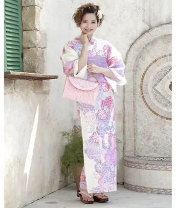 유카타 오비 세트 꽃무늬 아이보리