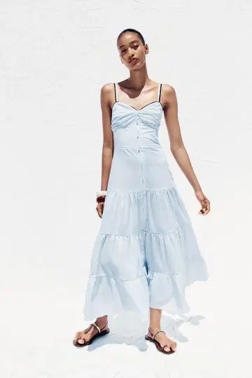 zara 스트라이프 패턴 미디 기장 원피스