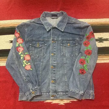 90s XL ZANTOS 데님 자켓 장미 자수