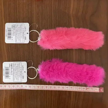 택 포함 핑크 퍼 키링 2색 세트 약 15cm