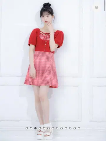 evelyn 리본 체크 미니 OP 레드 S 사이즈