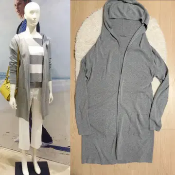 거의 미사용 띠어리 럭스 후드 부착 롱 가디건 그레이
