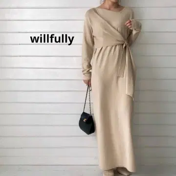 윌프리 카슈쿨 니트 원피스 리본 랩 비대칭