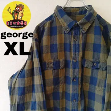 USA 구제 의류 george 플란넬 셔츠 XL 네이비 모스그린 체크