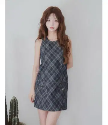 Darich 바이어스 체크 데님 미니 원피스