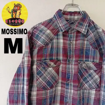 USA 구제 의류 MOSSIMO 플란넬 셔츠 M 와인 레드 블루 체크
