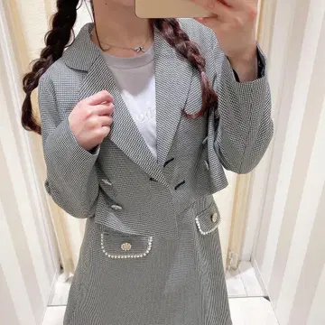 에블린 비쥬 숏 자켓 스커트 하운드투스 체크 패턴