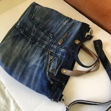 데미지 데님 데님 리메이크 토트백 숄더 포함 약간의 하자 있음