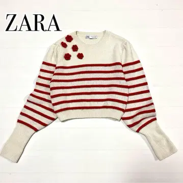 ZARA 자라 크롭 보더 꽃 스웨터