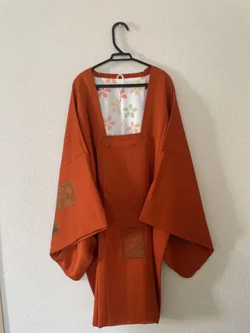 주황색 겉옷 순수 실크 겉옷 일본 의류 긴 길이