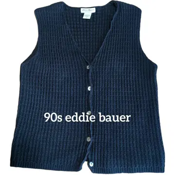 90s Eddie Bauer 네이비 V넥 니트 베스트 M 쇼트 기장