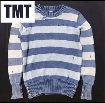 TMT 데미지 가공 인디고 코튼 니트 S 사이즈