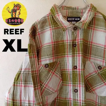 USA 구제 의류 REEF 플란넬 셔츠 XL 그린 화이트 체크