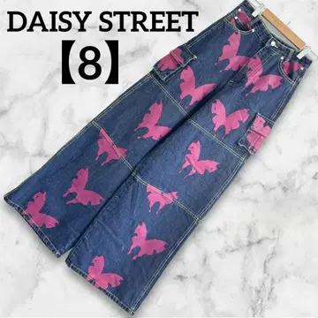 DAISY STREET [ 8 ] 핑크 나비 데님 팬츠 와이드 레그 코튼