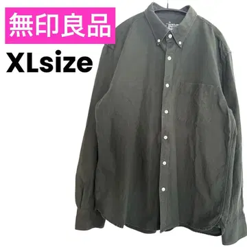 무인양품 올리브 그린 버튼 다운 셔츠 100% 코튼 XL