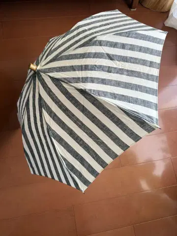 SUR MER 양산 린넨 스트라이프 패턴 대나무 접이식
