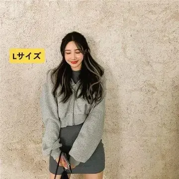 n140 [ 미사용 새상품 ] 숏 기장 집업 후드 맨투맨 L 사이즈