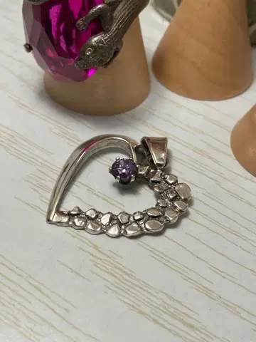 빈티지 각인 STERLING 자수정 실버 펜던트