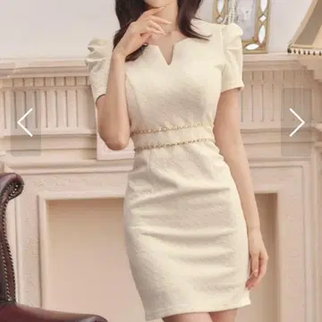 Jewels 퍼프 슬리브 와플 타이트 원피스 드레스