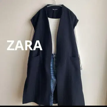 ZARA 롱베스트 벨트 포함 울 혼방 S 네이비