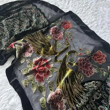 공작 대형 스톨 비즈 태슬 벨로아 블랙 개성있는