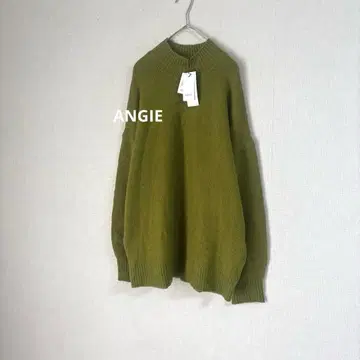 ANGIE 니트 오버 사이즈 하이넥 여성용 라임 그린