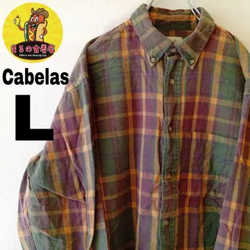 USA 구제 의류 Cabela's 플란넬 셔츠 L 그린 팥색 체크