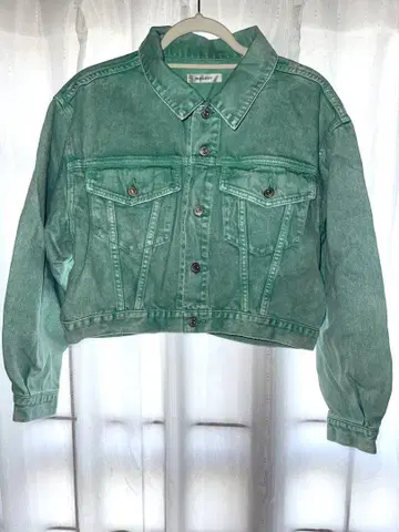 MOUSSY 그린 컬러 크롭 데님 자켓