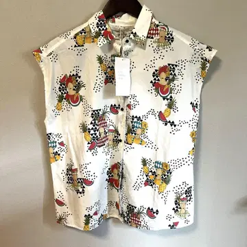 ZARA 후르츠 패턴 슬리브리스 코튼 셔츠 사이즈 S 택 포함 새상품